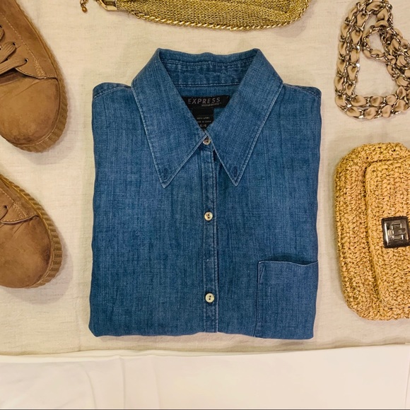 Express World Brand Linen Button Down Shirt